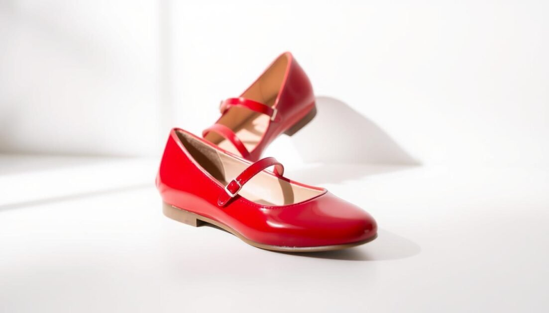 Red mary jane shoes flat style