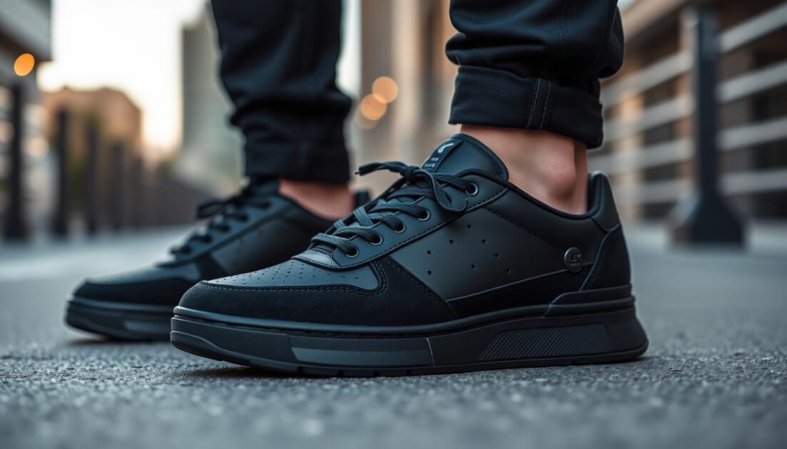 blacked-out sneakers