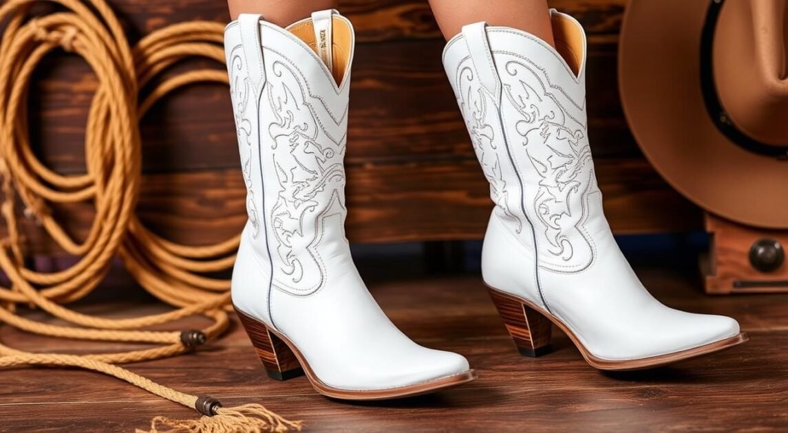 fashionable white rodeo boots