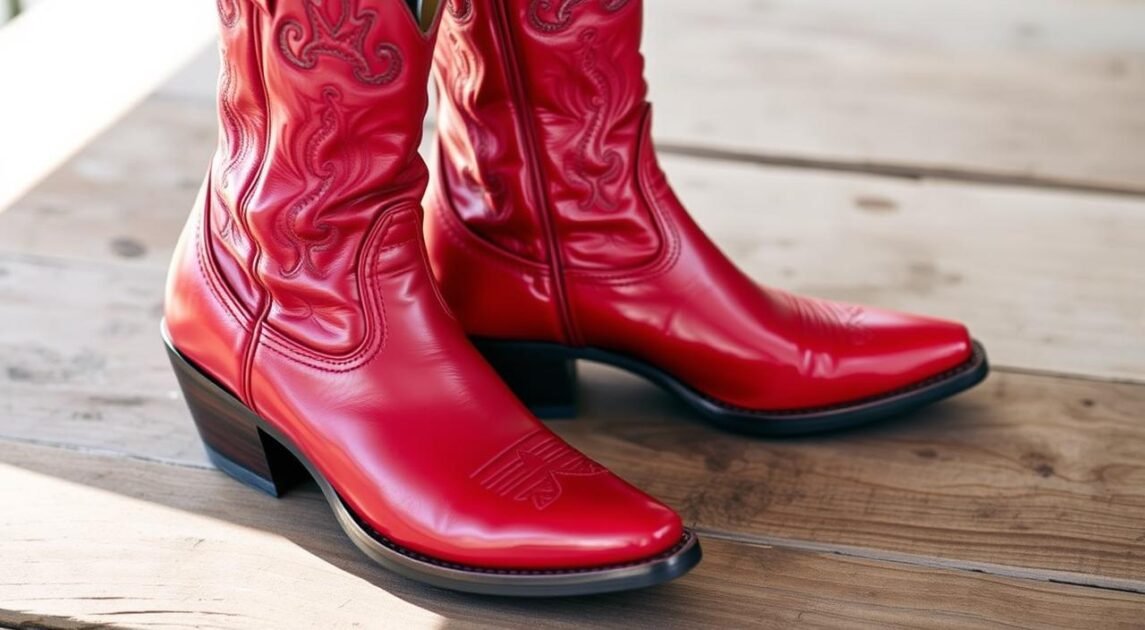 red leather cowboy boots women