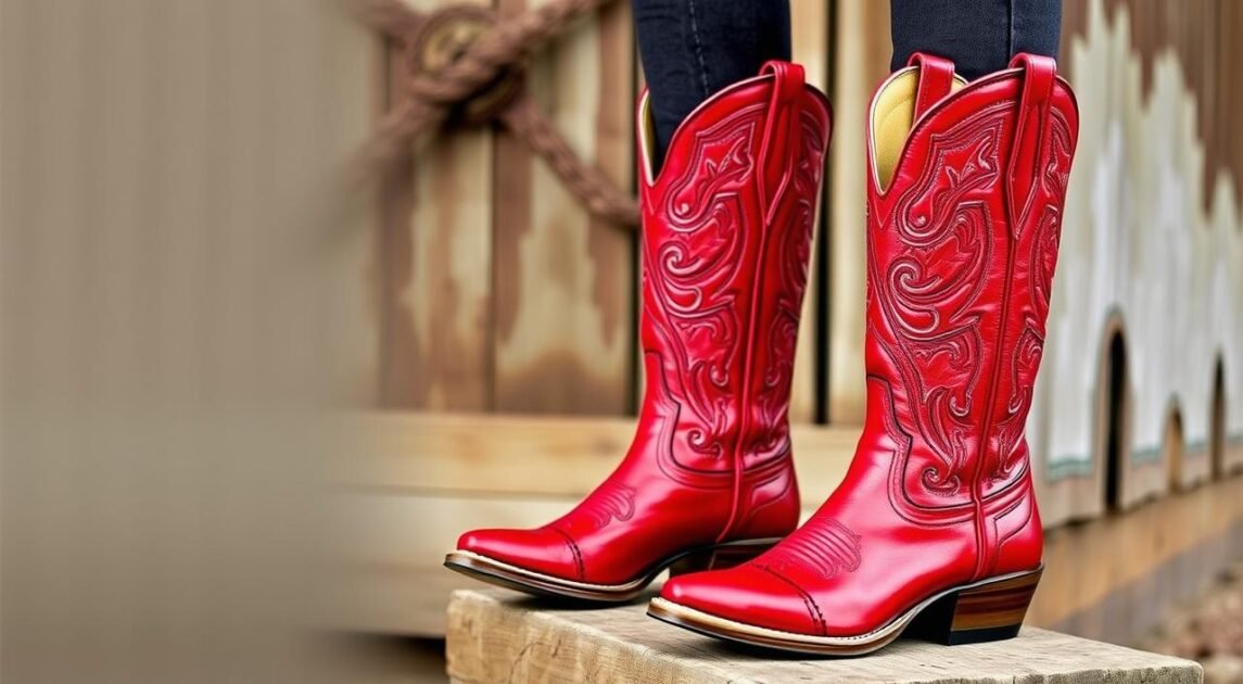 red leather cowboy boots women